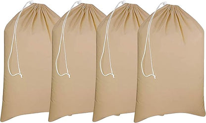 Urban Villa Laundry Bag Canvas|Dirty Clothes Travel Laundry Bag|Machine Washable|Reusable College Hostel Hamper Liner Bag for Garments Delicates Drawstring Closure 4 Pack Taupe Color|Size 28X36 Inches
