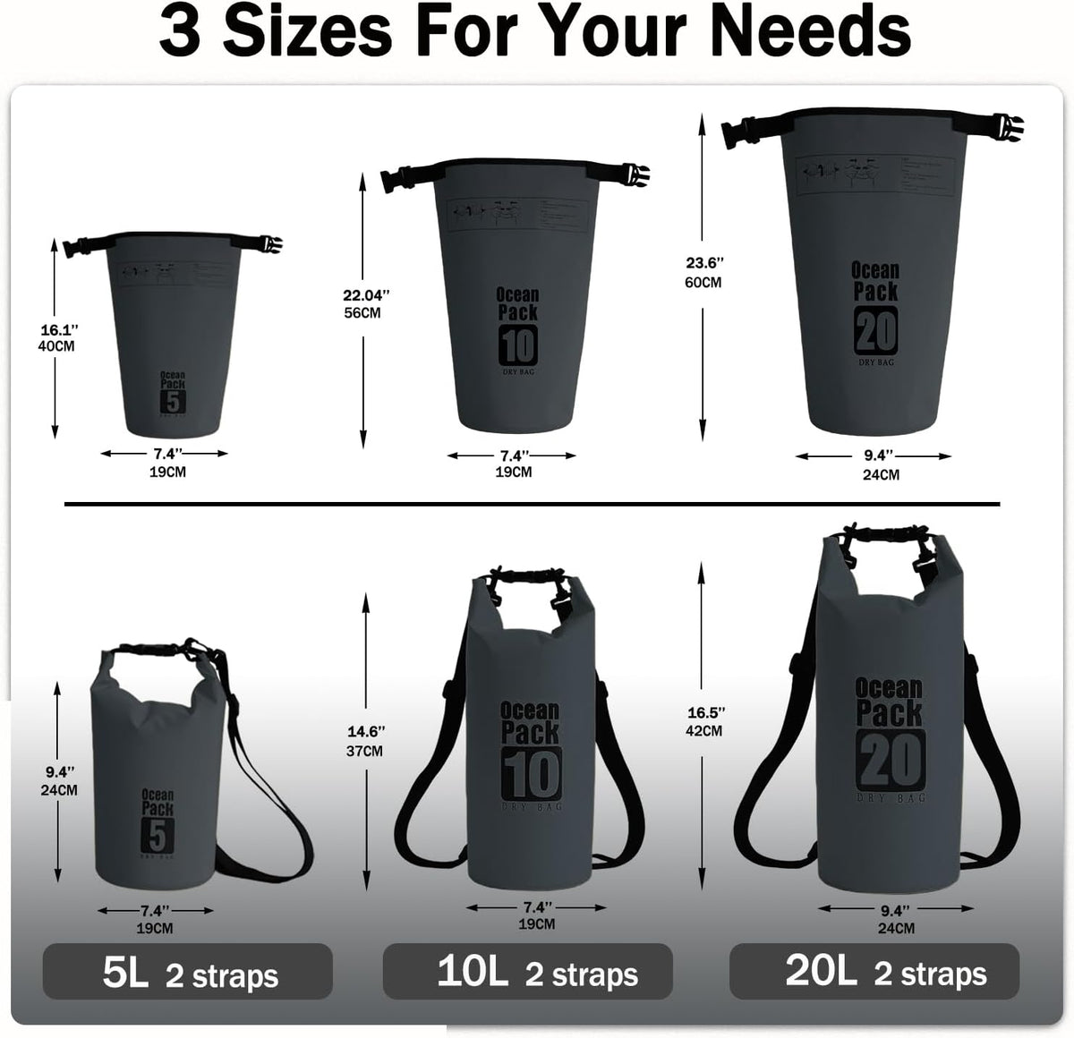 Dry Bag Waterproof Backpack 5L/10L/20L/30L Roll Top Waterproof Bag,Floating Dry bags for Kayaking,Swimming,Boating,Camping,Beach.