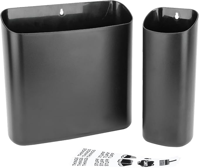 JS Jackson Supplies Black Lint Bin with Magnetic Back (Set of 2), Large and Small Space Saving Trash Bins and Organizers for Laundry Room and Kitchen, Wall Mountable