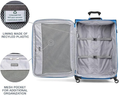 Travelpro Maxlite 5 Softside Expandable Checked Luggage with 4 Spinner Wheels, Lightweight Suitcase, Men and Women, Azure Blue, Checked Large 29-Inch
