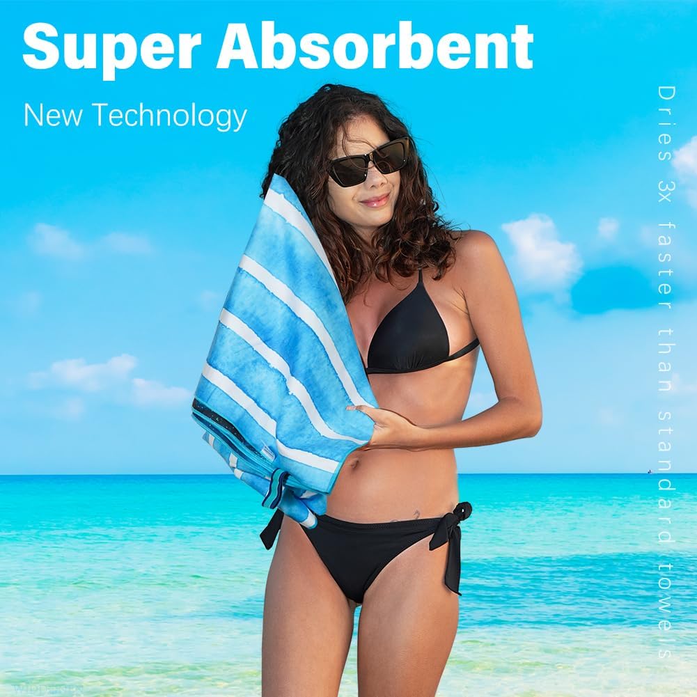 2 Pack Microfiber Lightweight Beach Towel Sand Free Quick Dry Absorbent Thin Compact Towels for Swimming Pool Camping Beach Accessories Large Easy Pack Travel Things for Vacation Essentials Gift