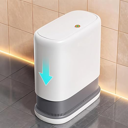funest Bathroom Trash Cans, Garbage Can with Press Type Lid,10L Dogproof Slim Plastic Narrow Trash Bin