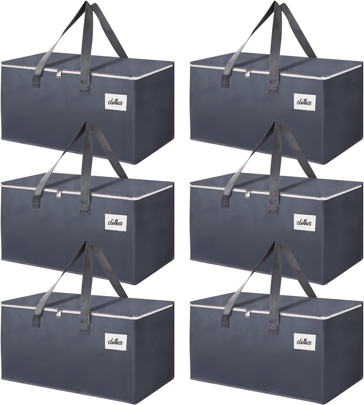 6 Pack Extra Large 93L Moving Bags, 60lb Heavy Duty Moving Totes with Triple-layered Thickening Technology, Strong Zippers & Handles, Easy Open Lids, Water-Resistant, Storage Totes, Fold Flat