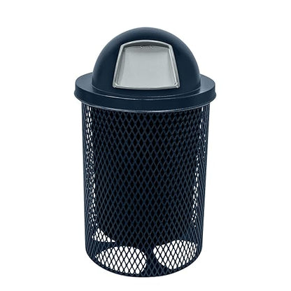 COATEDOUTDOORFURNITURE RDT-DBL Heavy Duty 32 Gallon Round Trash Receptacle, Liner Included, Dark Blue with Black Dome, Made in America