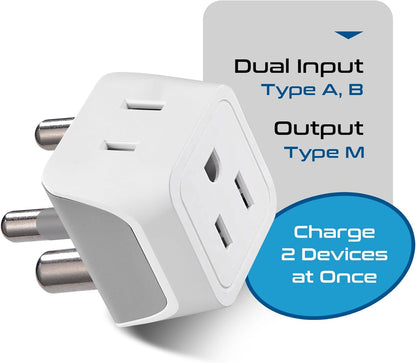 Ceptics South Africa, Namibia Travel Adapter Plug with Dual Usa Input - Type M - Ultra Compact - Safe Grounded Perfect for Cell Phones, Laptops, Camera Chargers and More 3 Pack (CT-10L)