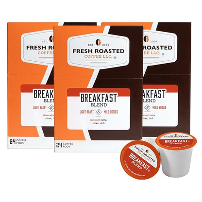 Fresh Roasted Coffee, Breakfast Blend, Light Roast, 72 Pods for K Cup Brewers
