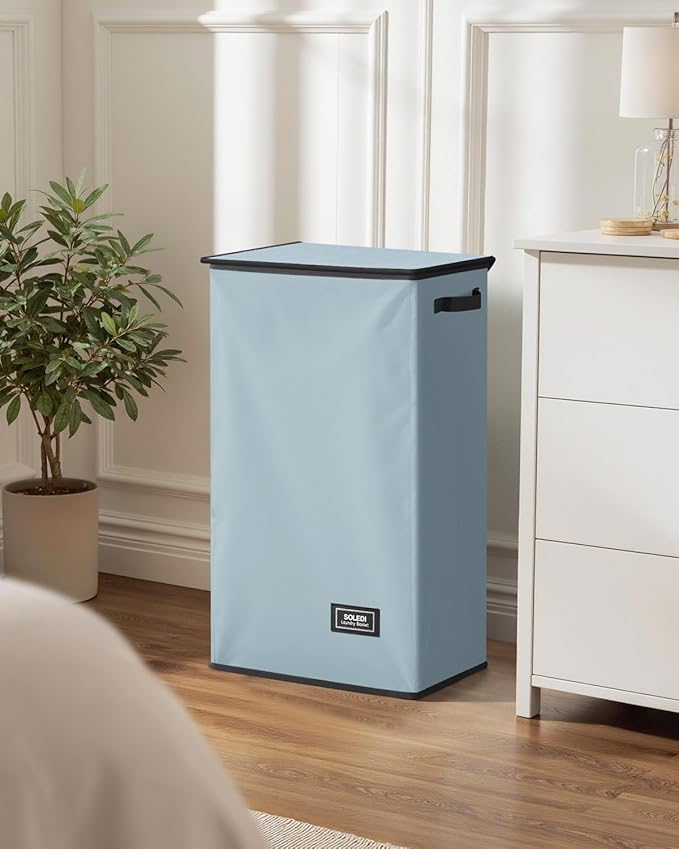 SOLEDI Laundry Hamper with Lid 100L Large & Tall Collapsible Laundry Basket, Clothes Hamper with Bag Removable Easy to Carry, Dirty Hampers for Bedroom, Bathroom, Dorm, College, Blue Grey