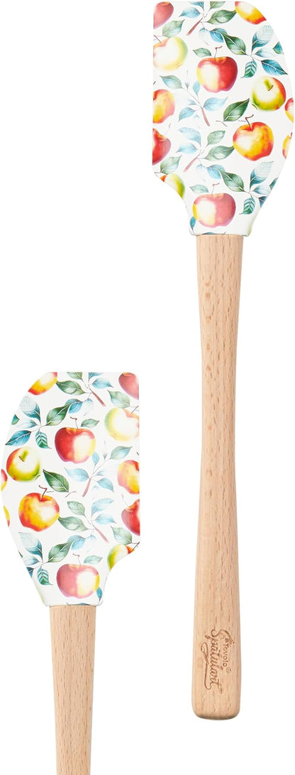 Tovolo Apple Orchard Fall Spatula With Wood Handle for Cooking Baking Mixing Meal Prep, Autumn Spatulart Fall Apple Kitchen Utensil Decor Spatulas Silicone Heat Resistant BPA Free