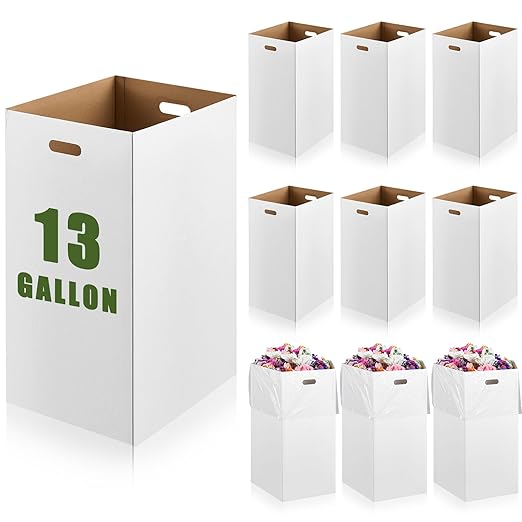 10 Pack 13 Gallon Cardboard Trash Cans Disposable and Reusable Corrugated Cardboard Cans Recycling Bins Bulk with 20 Garbage Bags for Parties Events