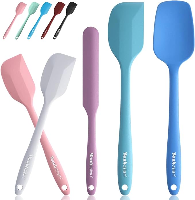 Wanbasion 5 Piece Premium Silicone Spatula Set Heat Resistant, Colorful Rubber Baking Spatula Set, Kitchen Spatula Set Dishwasher Safe for Nonstick Cookware Cooking Mixing Multicolor-6