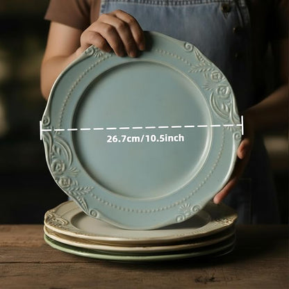 salad plates set of 4, 10.5 inch Reactive Glaze Stoneware Dinner Dish Set