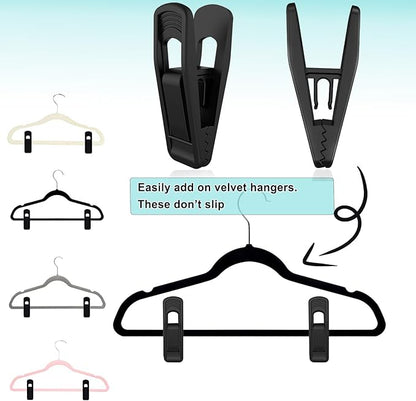 Hanger Clips Perfect for Velvet Hangers (Black, 20 PCS), Non-Slip Plastic Clips Pant Skirt Hanger Clips for Black Flocking Hangers