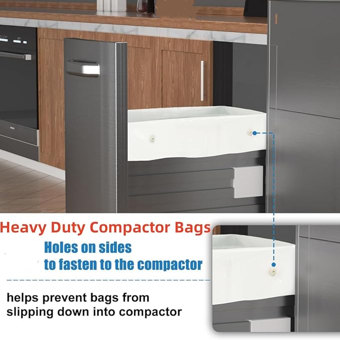 20pcs 15Gallon W10165294RB Trash Compactor Bags,for 15" Rectangular Compactors,for Small Spaces/RV/Camping/kitchen(Ties Included, White)