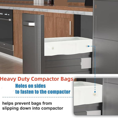 20pcs 15Gallon W10165294RB Trash Compactor Bags,for 15" Rectangular Compactors,for Small Spaces/RV/Camping/kitchen(Ties Included, White)