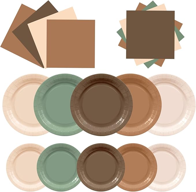 60Pcs Woodland Plates and Napkins Party Supplies, Serves 20 | Sage Green and
