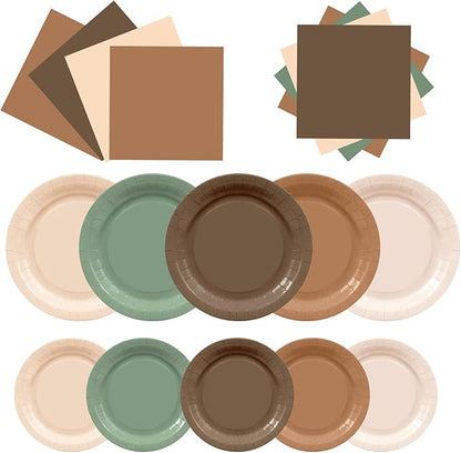 60Pcs Woodland Plates and Napkins Party Supplies, Serves 20 | Sage Green and