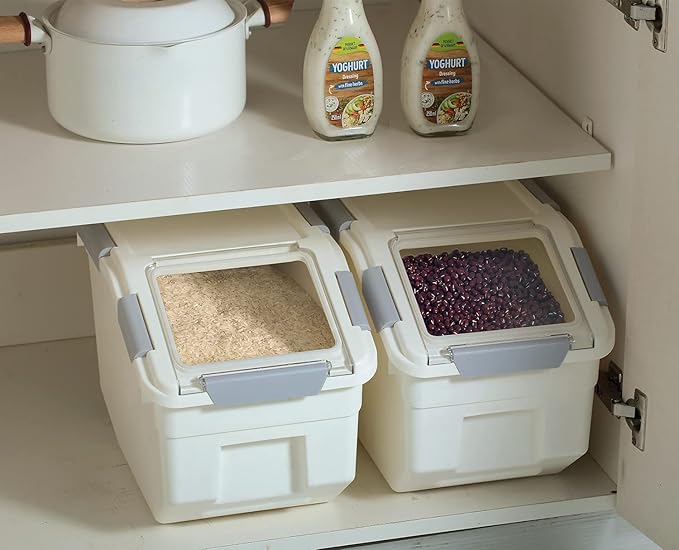 CITY BABY 2 Pack Airtight Flour Storage Container With Scoop,Dry Food, Sugar, Baking Supplies,Rice Container Set -BPA Free- Pet Food Storage Container,Dog Cat Birds Food Bin(13LB)