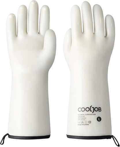 COOLJOB Heat Resistant Oven Gloves, Waterproof Liquid Silicone BBQ Grilling Gloves for Barbecue, Kitchen Cleaning, Baking, Food Contact, White, Large