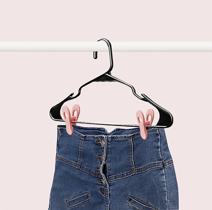 Pink Hangers Clips 60 Pack, Multi-Purpose Plastic Clips for Plastic Hangers Velvet Hanger, Clothes Pins for Skirt Pants