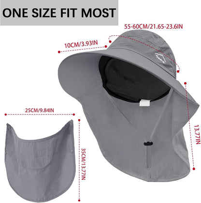 Rosoz Sun Hat for Men Women with Neck Flap,Wide Brim UPF50+ Fishing Hat with Detachable Face Cover Outdoor Sun Protection Hat
