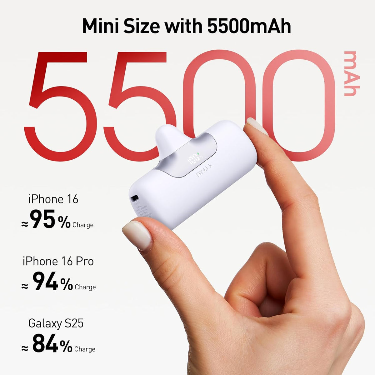 iWALK Portable Charger 5500mAh Next-Gen Small Power Bank 22.5W Fast Charging Battery USB-C Portable Phone Charger for iPhone 16/15 16 Plus 16 Pro Max iPad, Samsung Galaxy S25 S24 S23 Android, White