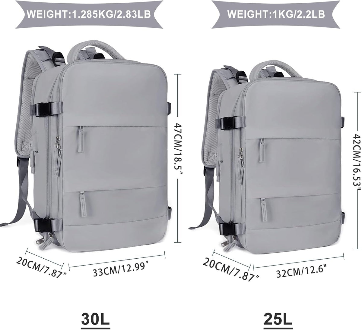 Coowoz Large Travel Backpack For Women Men, Flight Approved, Waterproof Outdoor Sports Rucksack, Casual Daypack, Fit 15.6 Inch Laptop Shoes, Grey