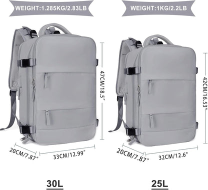 Coowoz Large Travel Backpack For Women Men, Flight Approved, Waterproof Outdoor Sports Rucksack, Casual Daypack, Fit 15.6 Inch Laptop Shoes, Grey