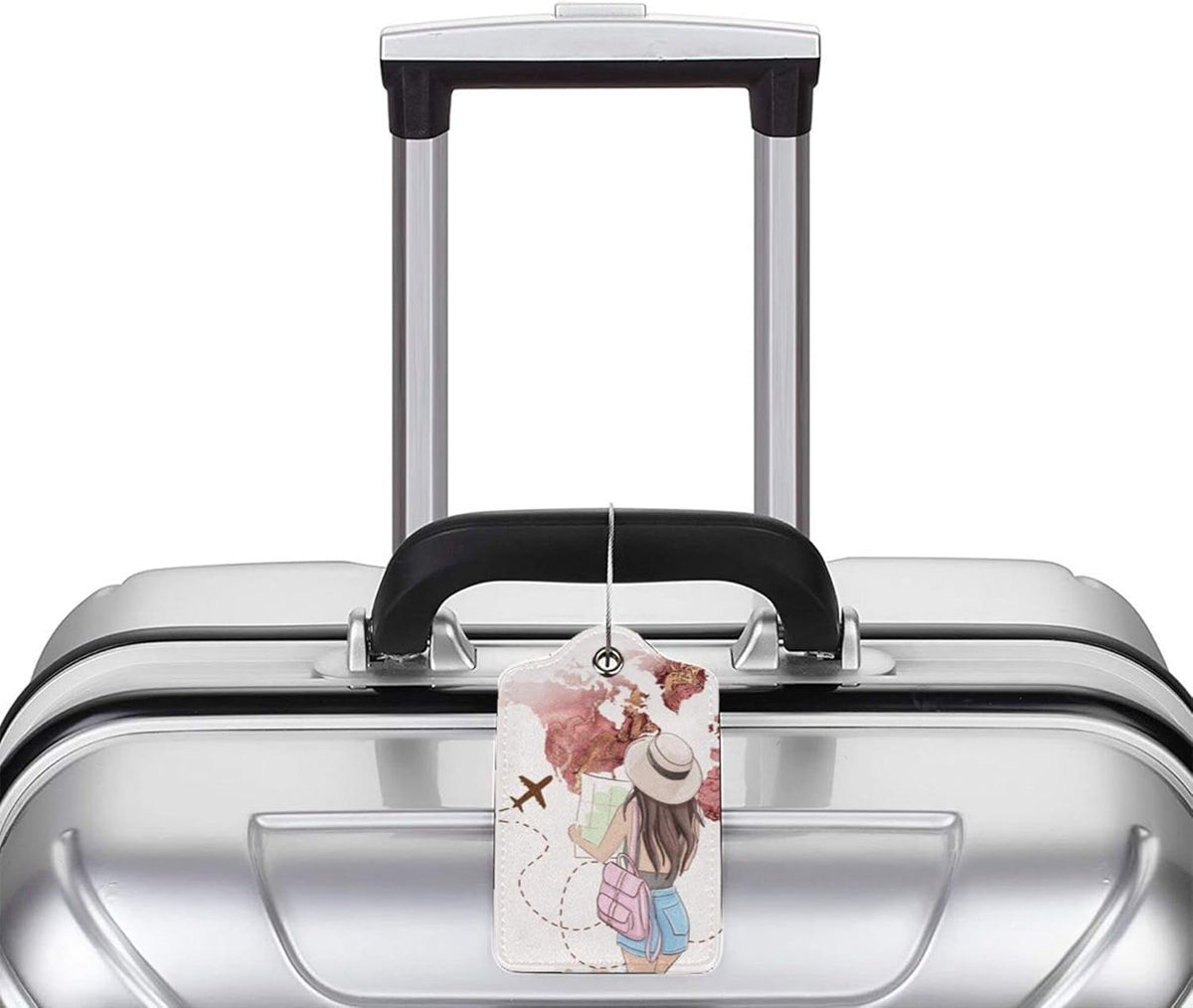2 Pack Luggage Tags for Suitcase,Travel Girl PU Leather Travel Luggage Tag with Privacy Flap, Name ID Label and Metal Loop for Women Men Suitcase Baggage Bag Backpack