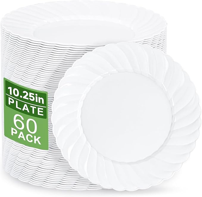U-QE 60 Count White Plastic Plates