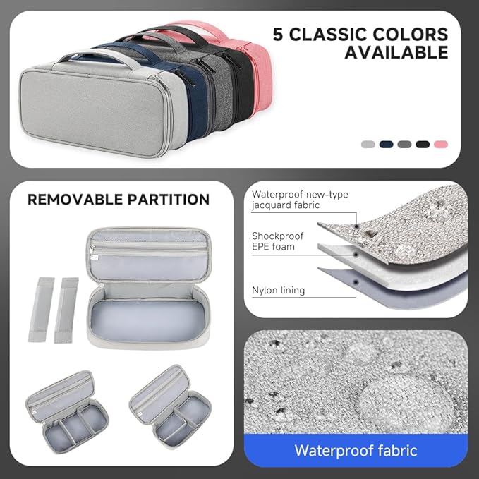 Teskyer Electronics Organizer Travel Case, Waterproof Portable Tech Accessories Pouch with Organized Compartments for Cables, Phone, Chargers, Earphone, Grey