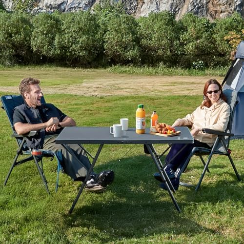 EVER ADVANCED Large Camping Table for 4-6 Person, Portable Folding Aluminum Table with Carrying Handle, Suitable for BBQ, Picnic, Camping and Indoor Use, Support up to 130LBS, Gray