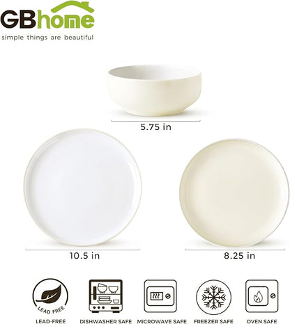 GBHOME 12 Pieces Ceramic Dinnerware Set, Modern White Dish Set for 4，Scratch Resistant Smooth Plates and Bowls Sets，Oven Safe，Microwave & Dishwasher