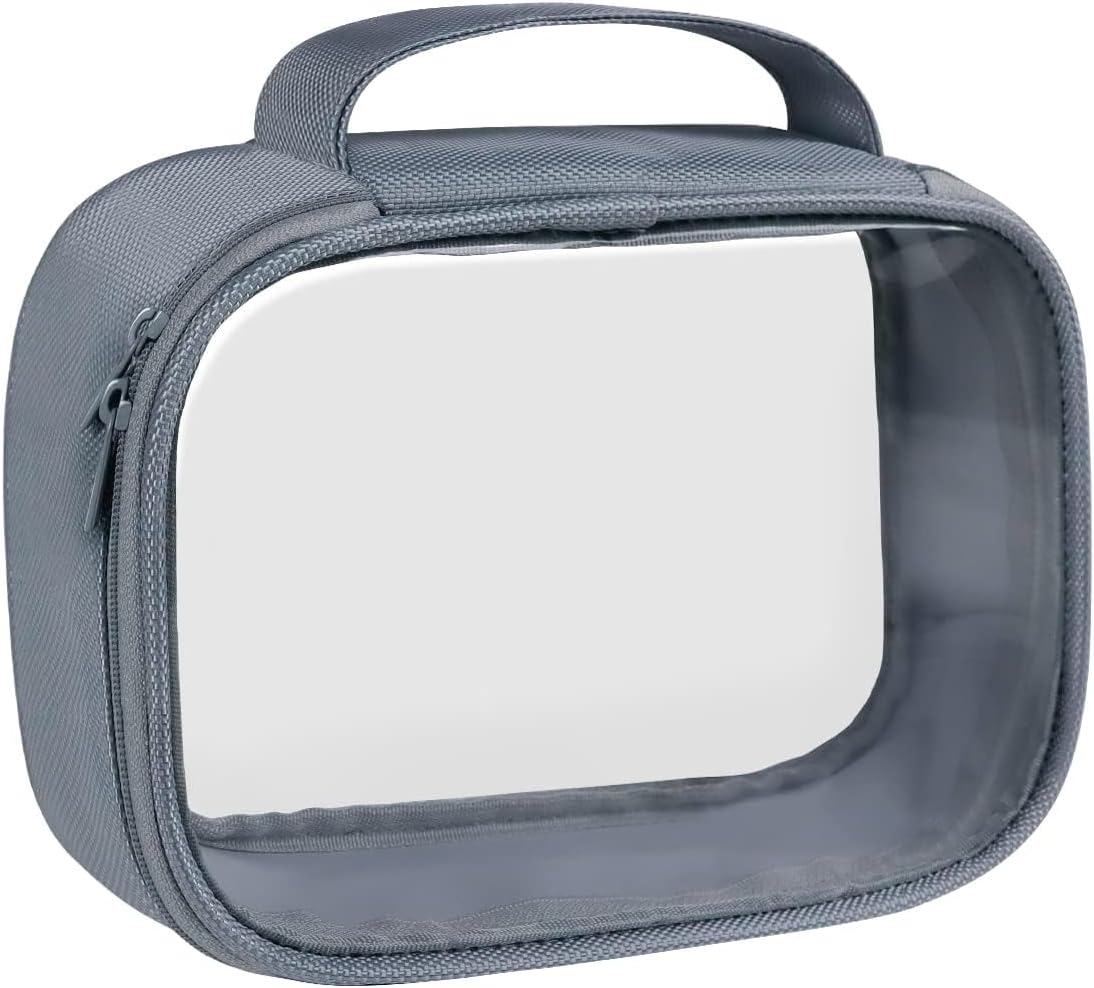 Moyad TSA Approved Clear Toiletry Bag with Handle, 1 Pack Quart Size 3-1-1 Liquids Pouch for Travel, Transparent Makeup & Cosmetic Organizer for Women Men, Grey