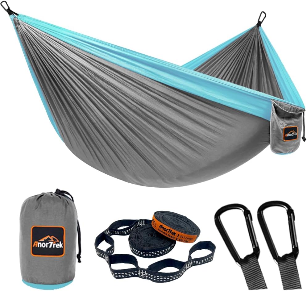 Camping Hammock, Super Lightweight Portable Parachute Hammock with Two Tree Straps Single or Double Nylon Travel Tree Hammocks for Camping Backpacking Hiking