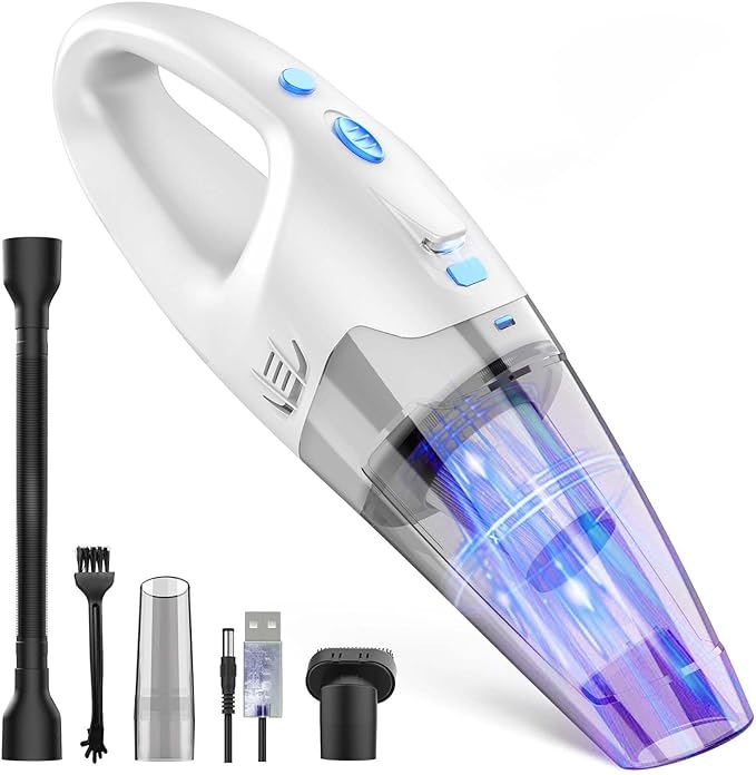 Handheld Vacuum Cordless,Car Hand Cordless Rechargeable,Powerful Suction Hand Held Vacuum with LED Light/Multi Accessories,1.6lbs Car Mini Portable Vacuum Cleaner for Home Office Pet