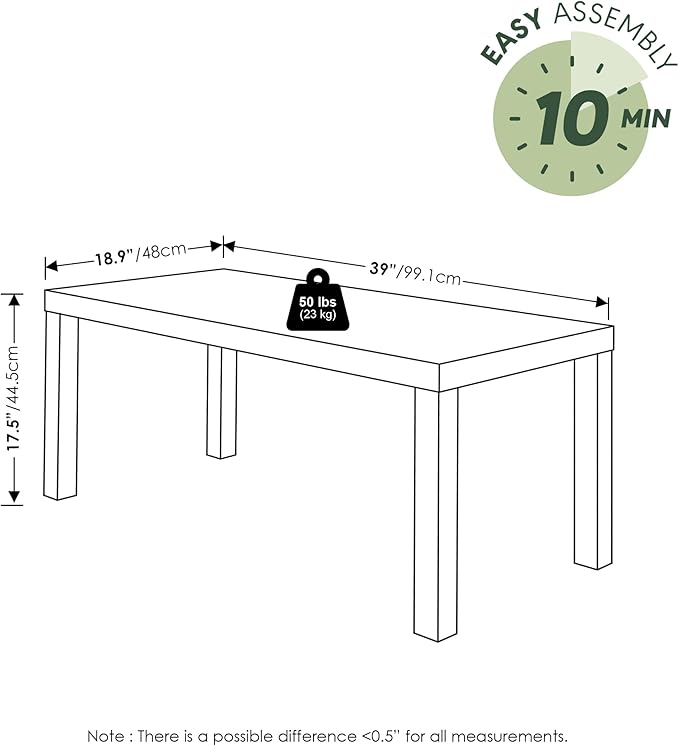 Furinno Classic Living Room Table Set of 3, Modern Rectangle Coffee Table