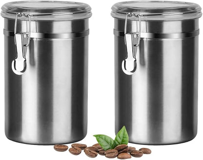 Stainless Steel Food Container with Clear Lids Airtight Container Stackable Small Canisters Kitchen Pantry Storage for Cereal, Snacks, Candy, Herbs, Spices, Sugar, Tea (1.8L Silver-2)