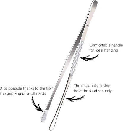 12-Inch Professional Kitchen & Cooking Tweezers Tongs - Stainless Steel Long Tweezer Tongs - BBQ,Plating,Multi-use