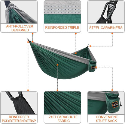 Camping Hammock, Super Lightweight Portable Parachute Hammock with Two Tree Straps Single or Double Nylon Travel Tree Hammocks for Camping Backpacking Hiking