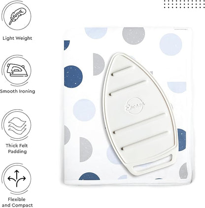 Encasa XO Ironing Mat/Pad (Large 48"x28") with 3mm Padding & Silicone Iron Rest for Steam Pressing on Tabletop or Bed - Heat Resistant, Portable, Quilting & Travel Blanket - Blue Moon