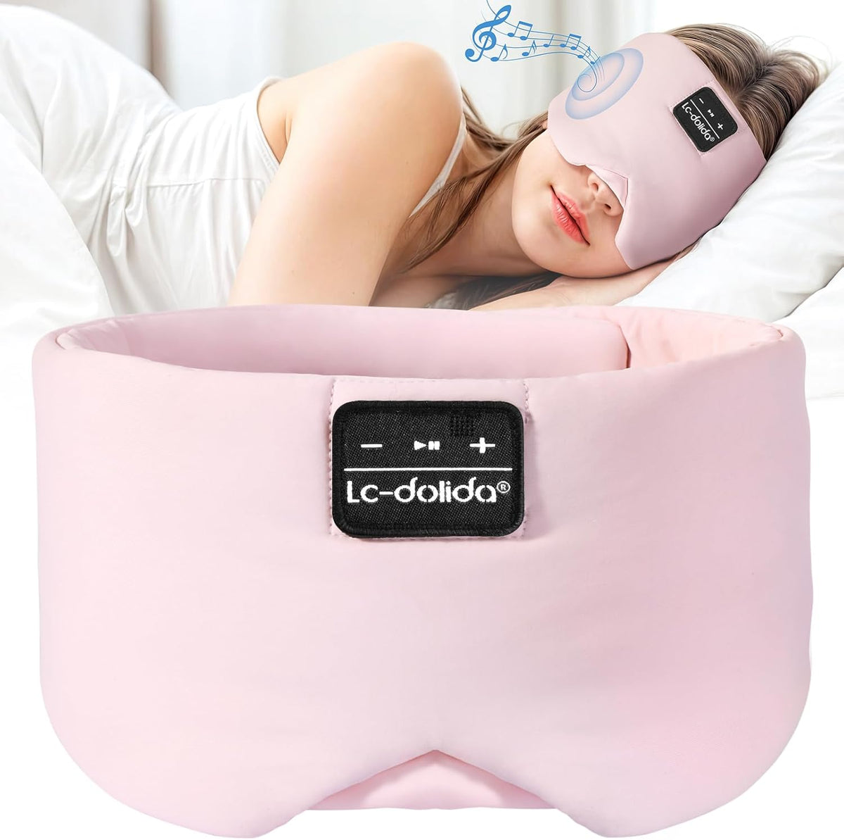 LC-dolida Sleep Mask with Bluetooth Headphones, Ice Silk Sleep Headphones with Bluetooth 5.4, Total Blackout Eye Mask for Sleeping, Soft Sleep Mask for Women Men, All Night Sleep, Travel(Pink)