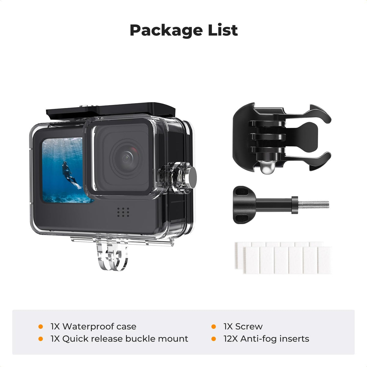 K&F Concept 60M/196FT Waterproof Case for GoPro Hero 13 Black, Protective Underwater Diving Housing for Go Pro 12/11/10/9 Black Accessories,Waterproof Action Camera Shell