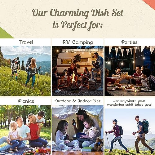 Camp Casual Camping Plates Cups and Bowls Set - 8-pc Wheat Straw Dinnerware Sets - 2 Bowls, 2 Cups, 2 Small & 2 Large Indoor/Outdoor RV Dishes - BPA Free, Dishwasher & Microwave Safe (Drift wood)