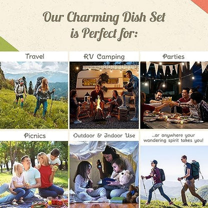 Camp Casual Camping Plates Cups and Bowls Set - 8-pc Wheat Straw Dinnerware Sets - 2 Bowls, 2 Cups, 2 Small & 2 Large Indoor/Outdoor RV Dishes - BPA Free, Dishwasher & Microwave Safe (Drift wood)