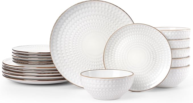 Famiware Ceramic Plates and Bowls Sets, Embossed Dishes Dinnerware
