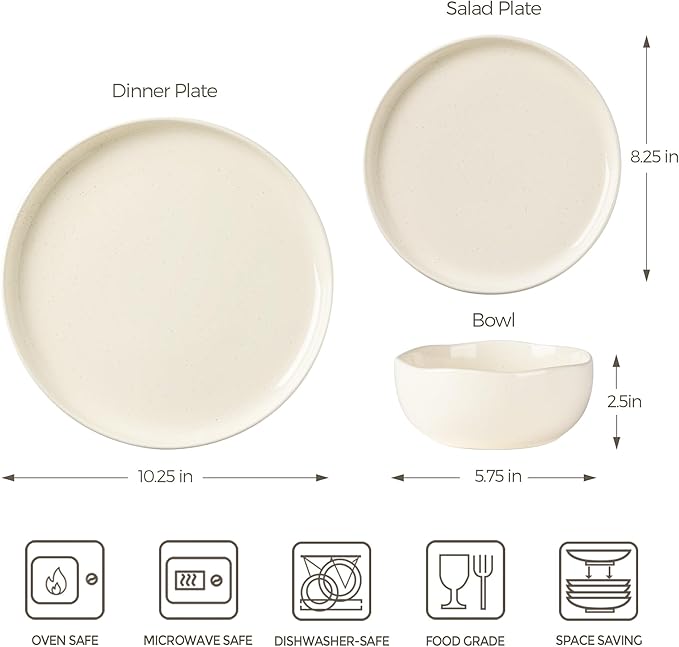 TheTerra Ceramic Dinnerware Sets for 4, 12 Pieces Porcelain Lightweight Plates and Bowls Sets, Scratch Resistant Dish Set, Oven & Microwave & Dishwasher Safe, Beige Speckled