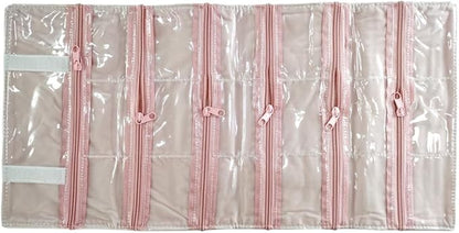 Travel Jewelry Roll Bag Portable Organizer Pouch With Grids&PVC Cover Storage Bags for Necklace, Bracelet, Bracelet,Ring, Badge, Pendant