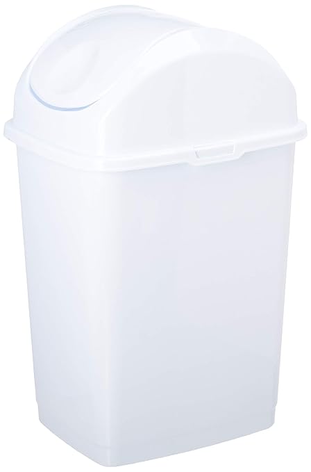 Superio Medium Trash Can with Lid 4.5 Gallon Plastic Swing Top Garbage Can Slim Waste Bin for Under Sink/Cabinet, Laundry Room, Kitchen, Office, Bedroom, Bathroom, College Dorm, 18 Qt, White