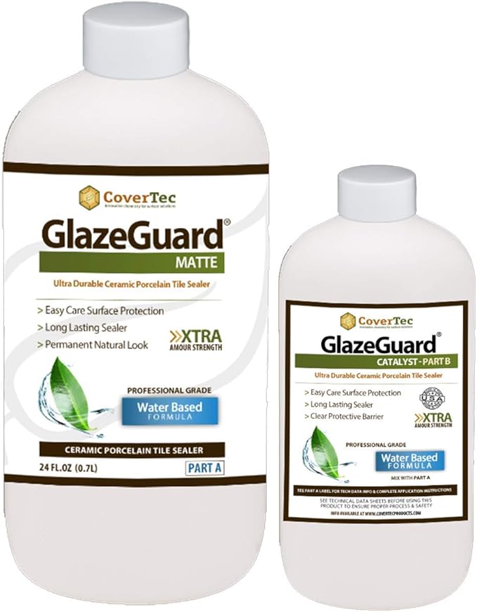 CoverTec GlazeGuard Matte Ceramic And Porcelain Tile And Grout Sealer, Flat Finish (2 Part A+B=36oz Kit)
