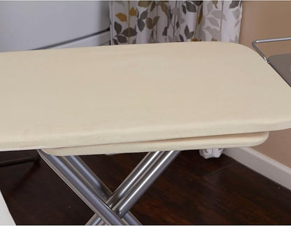 Household Essentials Wide Mega Ironing Board 4-Leg, Steel Top Pressing Station, Heat-Resistant Fiber Pad and Cotton Cover, Includes Sleeve Board and Iron Rest with Hanger Bar, Silver Frame